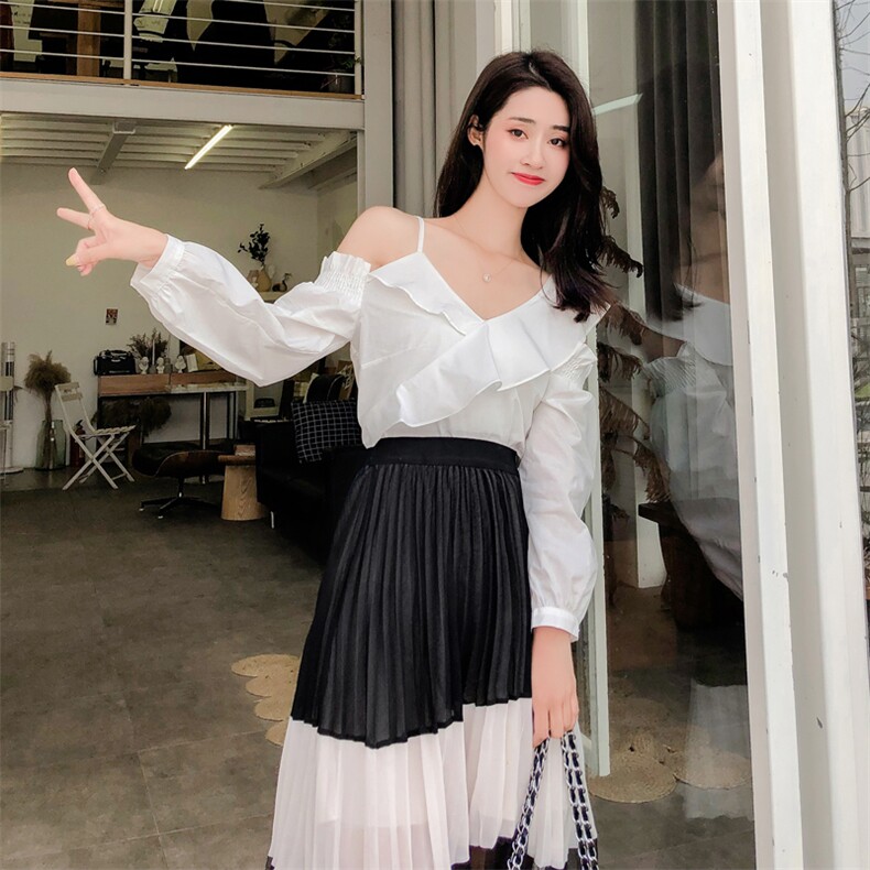 现货2021新款荷叶边不规则衬衫,女装衬衫,沁古纱衣