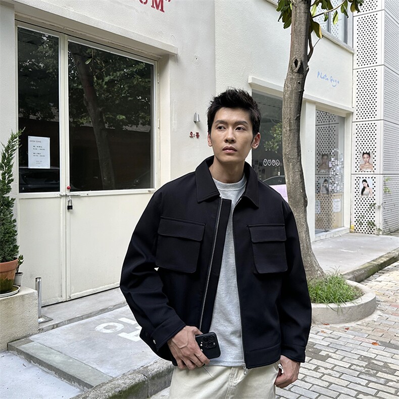 秋季2025老钱风抖音纯色休闲立领夹克店主风A236-82527-P125,男装夹克,电商A236