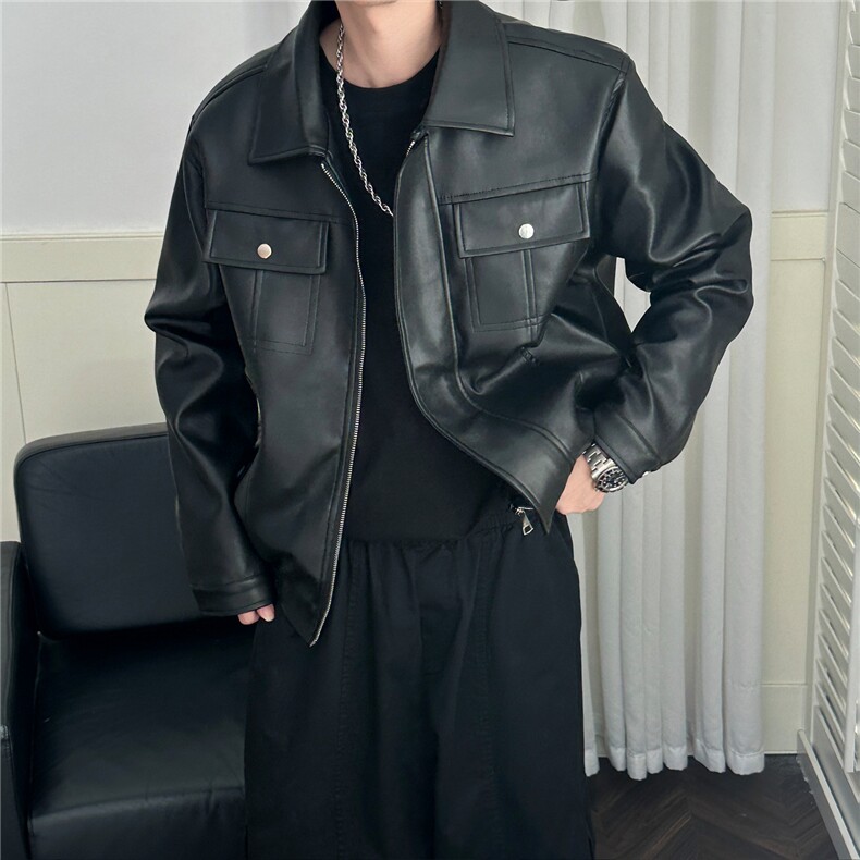 现货短款机车皮衣外套男宽松休闲痞帅皮夹克A351-AP2468-P105,男装夹克,电商A351