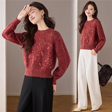 2025慵懒风针织衫女冬季新款钉珠设计感小众松弛感上衣新款高级，女装羊毛衫，艾米