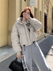 现货新款羽绒服女短款韩版立领简约加厚小个子高级感面包服外套潮图片