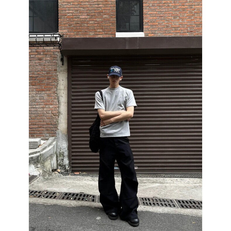 浅灰色cleanfit空气层拼接短袖T袖男短款重磅内搭上衣正肩五分袖,男装T恤,星座1005-4