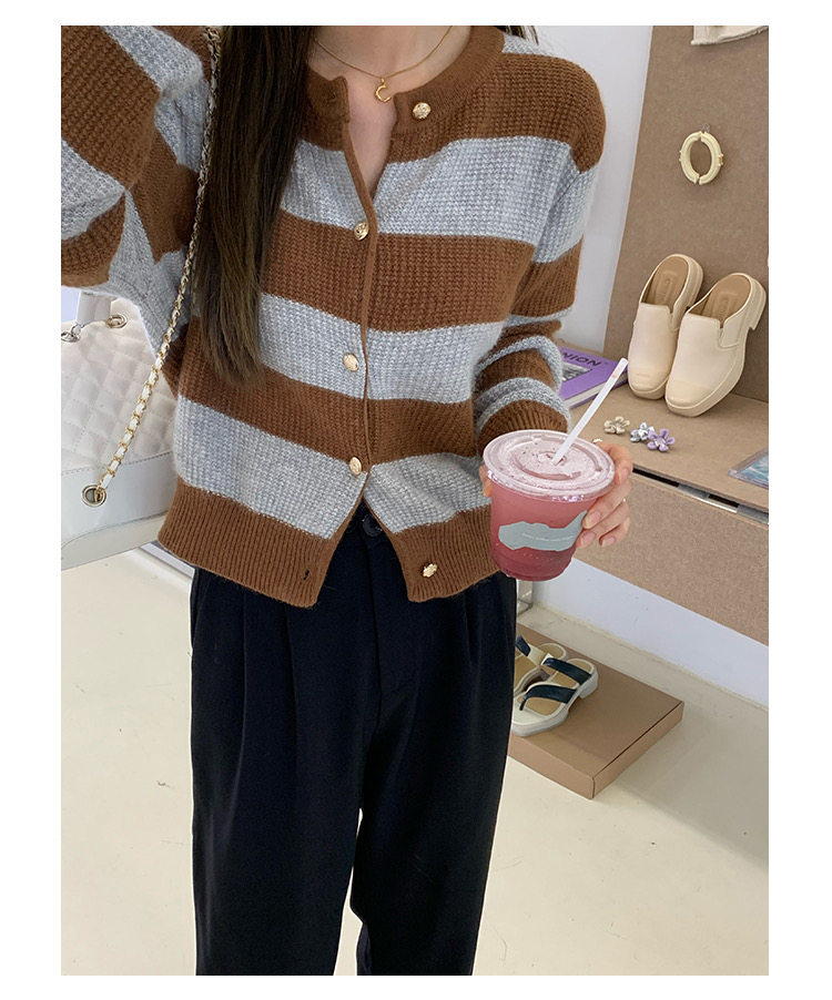 时尚气质条纹羊毛开衫优雅显瘦百搭款,女装羊毛衫,圣旺供货