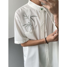 25设计感重工刺绣新中式领结竹叶短袖衬衫CS147-P78，男装T恤，电商B288