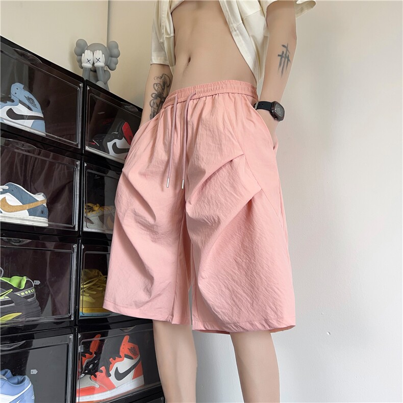 抖音品质夏季新款潮流双褶冰丝宽松五分裤B315-K24139-特p23控48,男装牛仔裤,电商B315