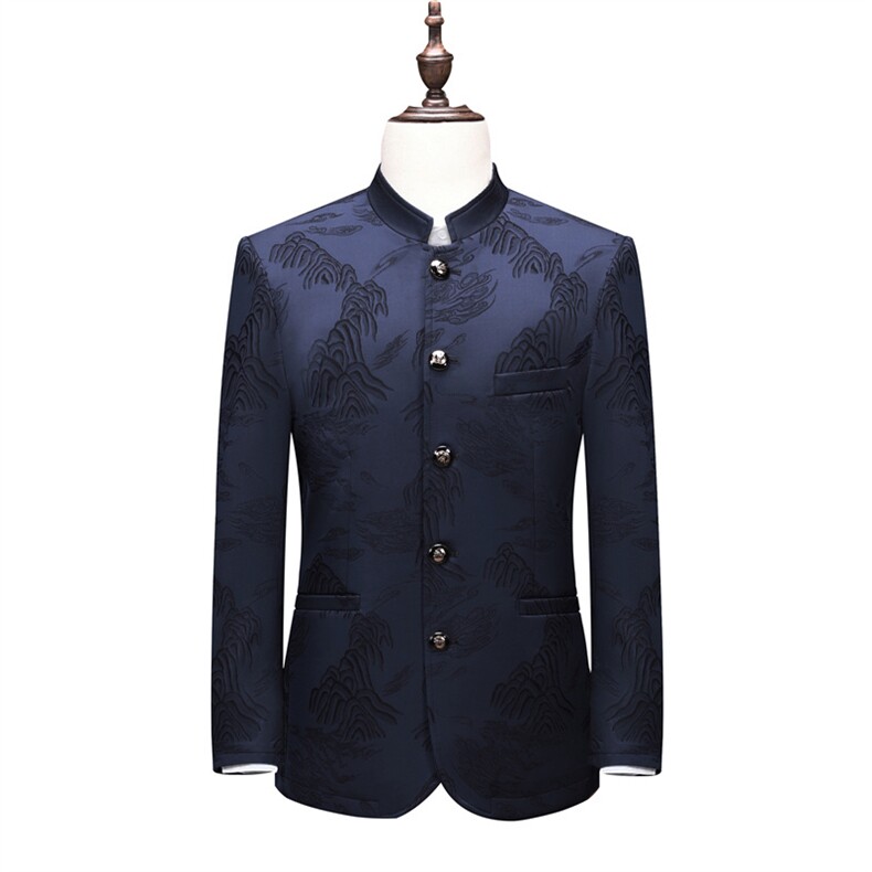 新款高品质中山装西服外套男士中老年风新中式休闲西服唐装图片