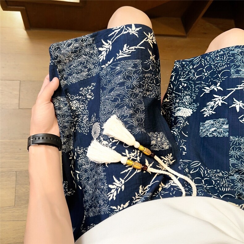 夏季薄款水墨风短裤男五分裤休闲裤抽绳印花A266-KZ773-P40图片
