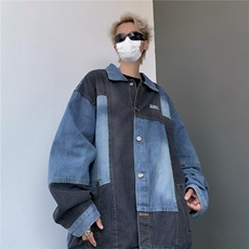 美式拼接牛仔衬衫男女秋季新款拼色潮牌宽松休闲夹克外套JK3328-1，男装夹克，星座516A