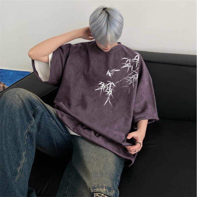 得物抖音直播高品质麂皮绒风印花宽松短袖djp298-特批23控39,男装T恤,星座605(原A050)