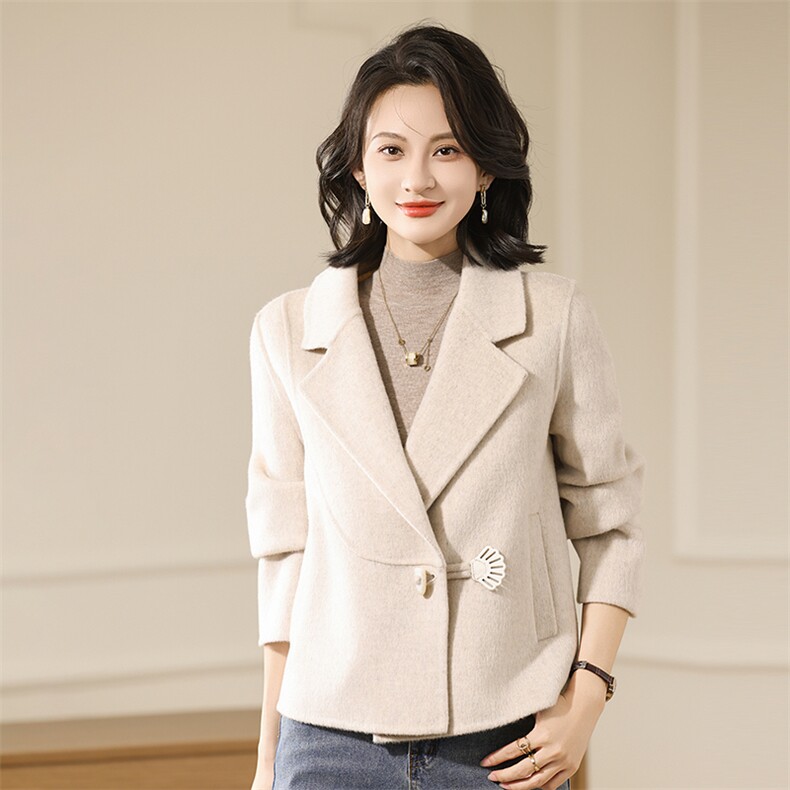 2025秋冬新款中长款小个子加厚毛呢外套赫本风双面呢大衣女,女装毛呢外套,贝源羊绒