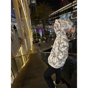 美式高鲨鱼拉链刺绣卫衣男女同款情侣春秋薄款hiphop原创连图片