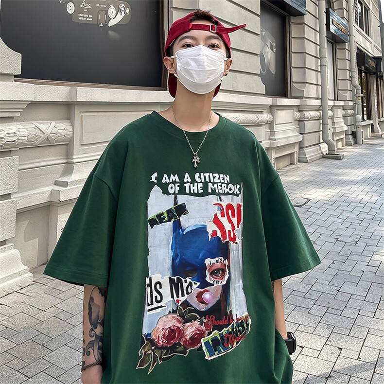XT5113-TP25 控价38 港风宽松休闲短袖上衣男潮牌印花半袖t恤男图片