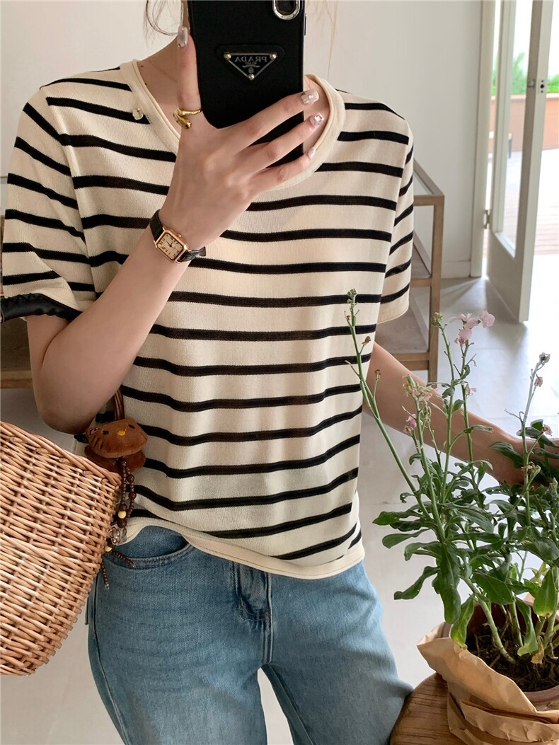 简约百搭短袖针织衫女宽松休闲上衣,针织衫/毛衣,伟祺羊绒