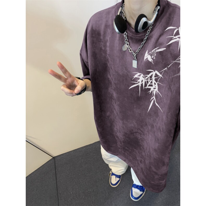 得物抖音直播高品质麂皮绒风印花宽松短袖djp298-特批23控39,男装T恤,星座605(原A050)