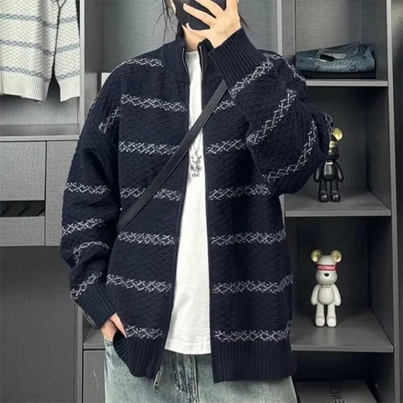2025秋季新款男士针织毛衣外套宽松上衣潮牌立领拉链开衫MC06,男装针织衫/毛衣,星座516A