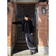 美拉德棕色假两件短款飞行员夹克男士秋冬季双领设计感棒球服外套，男装夹克，四季星座505