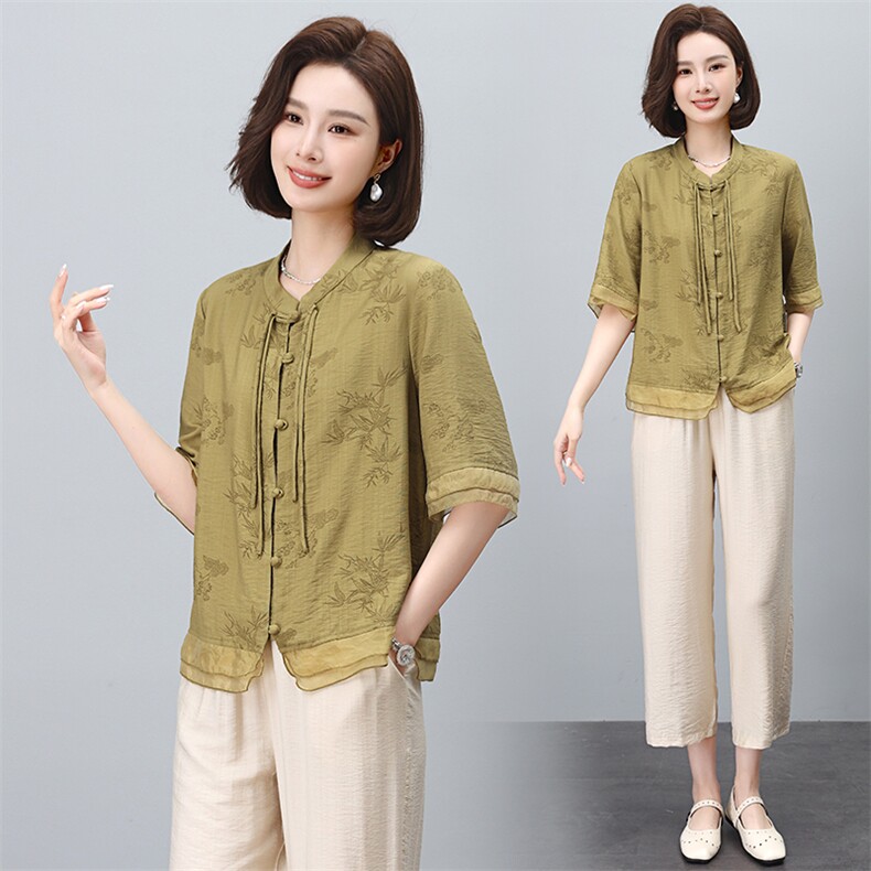 文艺优雅2024夏季新款女装套装宽松显瘦棉麻两件套阔腿裤舒适百搭，女装套装/套裙，凝聚力