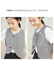 现货夏季新款复古盘口格文马甲，女装马甲，觅处