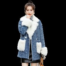 时尚拼接羊毛羔毛呢大衣女冬季新款加厚保暖外套显瘦百搭气质上衣，女装棉衣/棉服，秋水欣儿