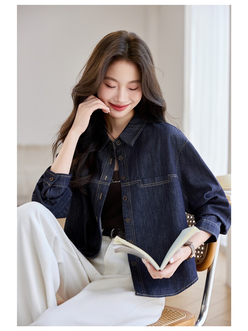 深蓝色牛仔外套女2025早秋新款巨好看的又酷又飒减龄韩系短款夹克,女装短外套,素月