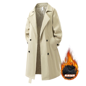 夹棉加厚中长款风衣韩版腰带双排扣大衣外套图片