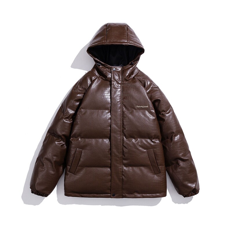 白底连帽鳄鱼纹金属装饰设计大码潮流休闲棉衣男MY77744P128控168，男装棉衣，星座227-7