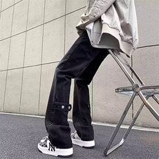 美式高街微喇叭牛仔裤男潮牌扣子休闲直筒复古ZC733P36，男装牛仔裤，星座1112-1