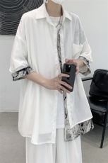 新中式男装衬衫风山水纹假两件八分短袖衬衣XZ514-2-202421-P68，男装T恤，星座514-2(原B239)