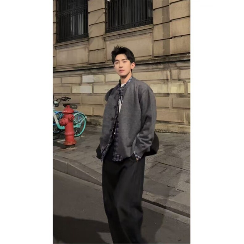 现货~龙叨叨老钱风假两件格纹拼接长袖针织开衫外套MY2573批88,女装短外套,星座1411A-6