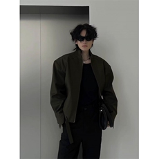 网络图现货！垫肩立领短款夹克设计感小众高级痞帅外套RT128-P75，男装夹克，星座1005-6