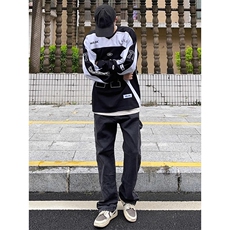 美式重磅硬挺机车服卫衣男春秋撞色拼接无帽衫cleanfit赛车服外套，男装工装外套，四季星座505