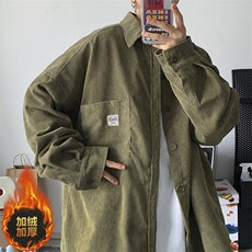 秋冬日系复古灯芯绒加绒加厚长袖衬衫外套港风保暖潮男H222/P65，男装衬衫，电商A221A