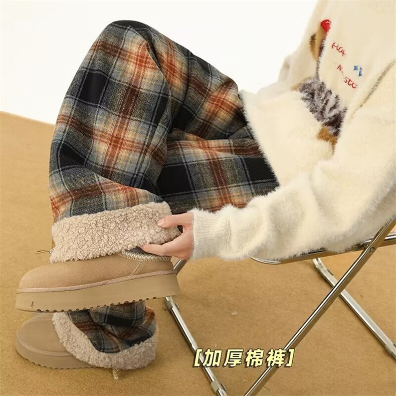 【002】格子裤男女秋冬宽松直筒休闲加绒阔腿裤A079-A8083-P51,男装卫衣,电商A079