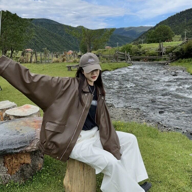 皮衣女外套2026新款春秋季复古棕色夹克机车美拉德男女同款潮,男装夹克,星座410-6（原星座1304-1）