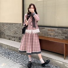 学院风格子西装套装女2025春秋新款小个子设计感减龄半身裙两件套，女装套装/套裙，2C230