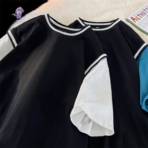 现货港风美式潮牌男大码拼接撞色潮短袖T恤男XT77092-P42图片