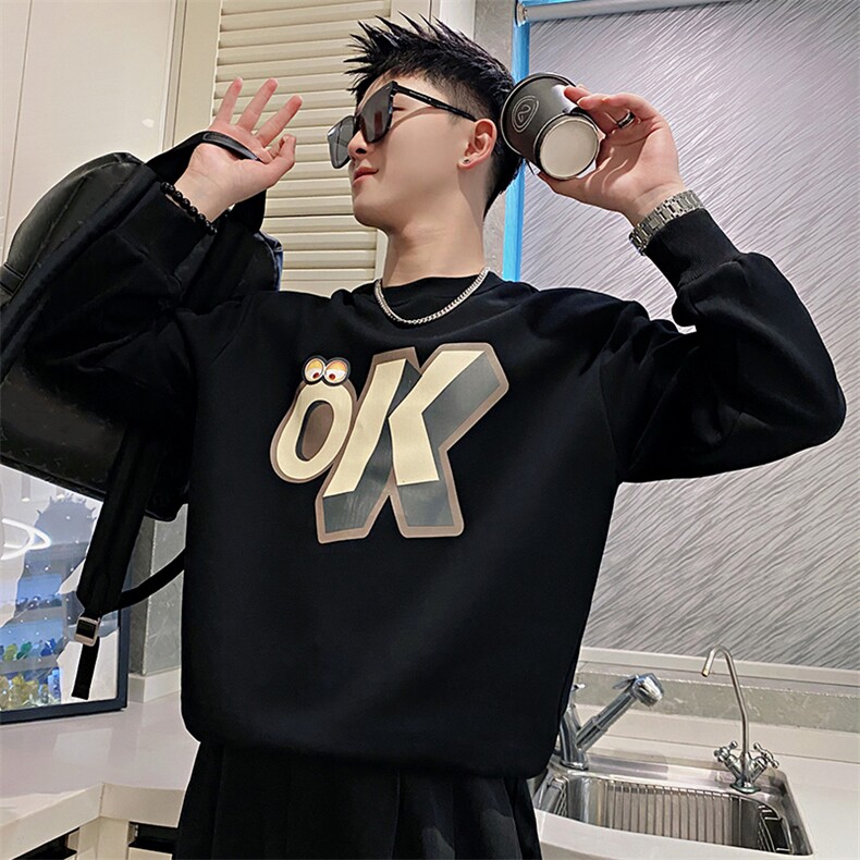 AW39/P58控78秋季社会小伙立体字母印花修身套头长袖卫衣男黑首2,男装卫衣,星座305B-1