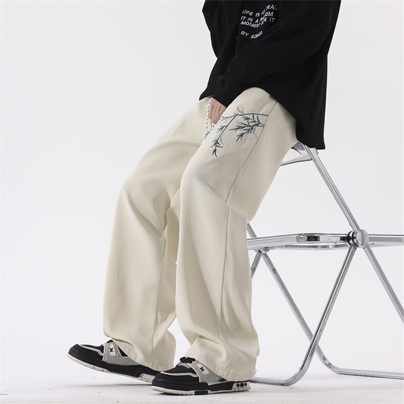 春秋季风绣花休闲长裤绣花宽松版型百搭显高阔腿裤DK955P-35,男装休闲裤,电商A128
