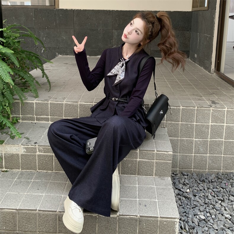 休闲气质马甲T恤阔腿裤套装女春秋盐系轻熟巨好看三件套爆款超火,女装套装/套裙,2C129