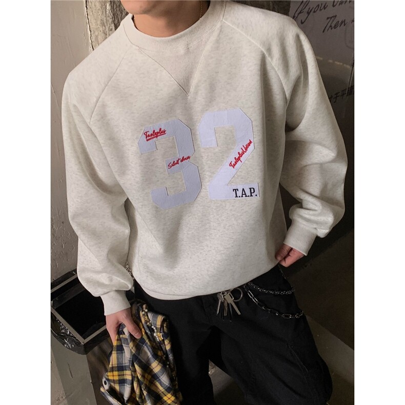 春季美式复古贴布绣圆领卫衣宽松休闲百搭情侣上衣WY503,男装卫衣,星座516A