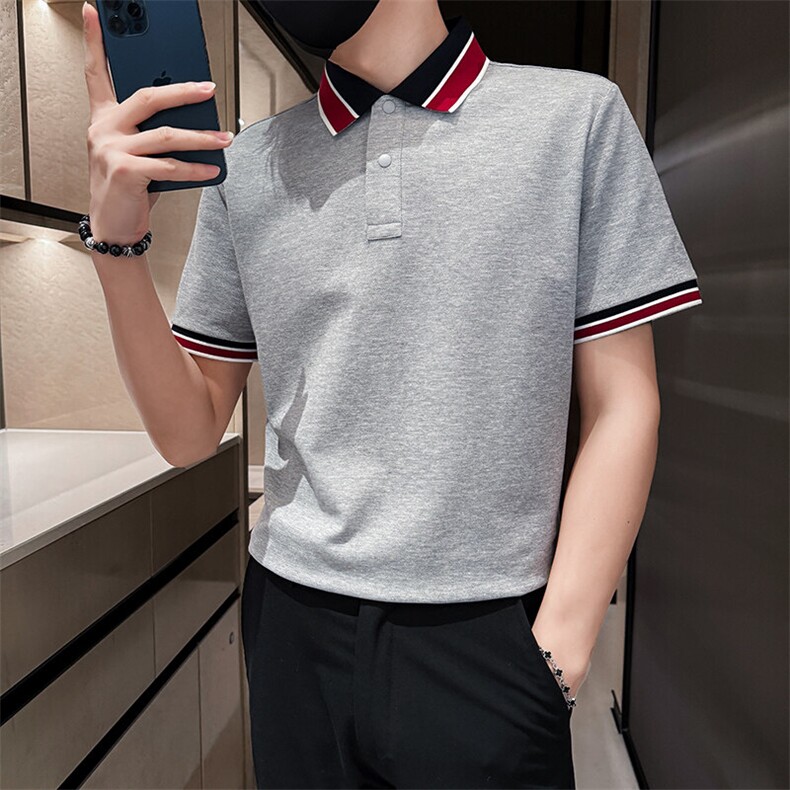 主推款2025夏季新款撞色领高端短袖T恤翻领Polo衫2267-特P46,男装T恤,电商D342