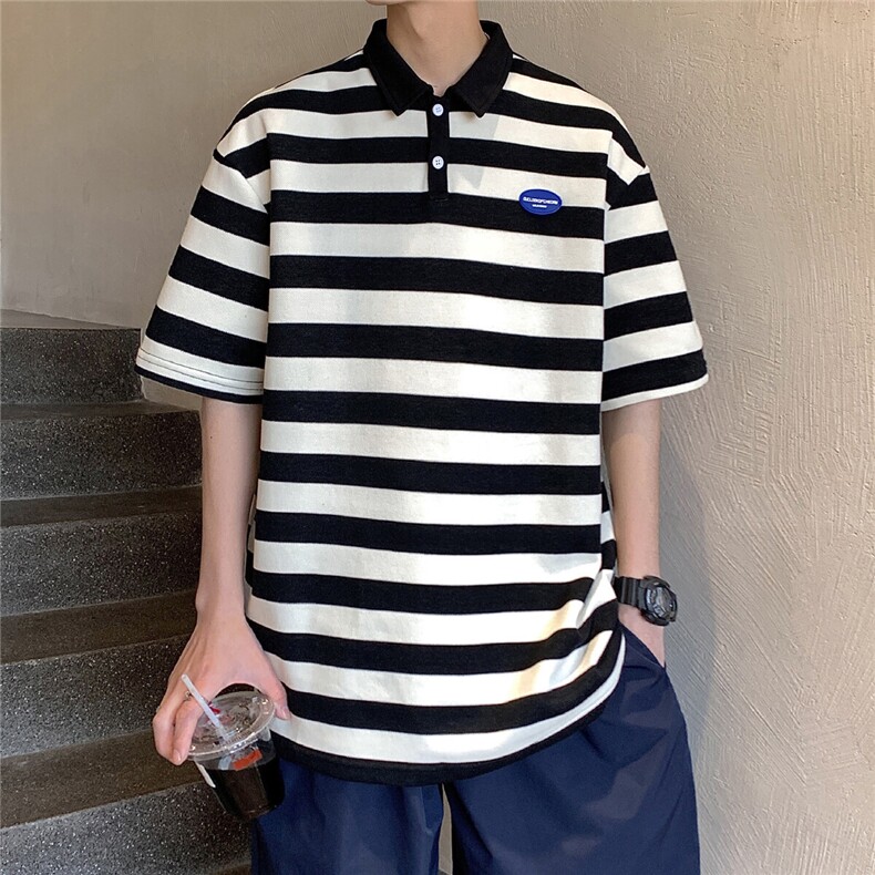 1美式港风条纹短袖polo衫大码M-5XL翻领短袖T恤男DP8761P40控59,男装T恤,星座226-2