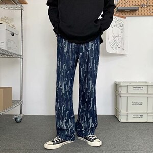 痞帅牛仔裤男2023年新款宽松直筒阔腿潮牌复古拖地裤子NK155-p45,男装牛仔裤,星座1008-1