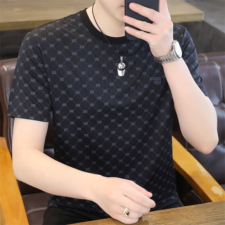 夏季冰丝短袖圆领时尚凉感休闲青年修身短袖T恤上衣XD3762-P30,男装T恤,星座310B-3