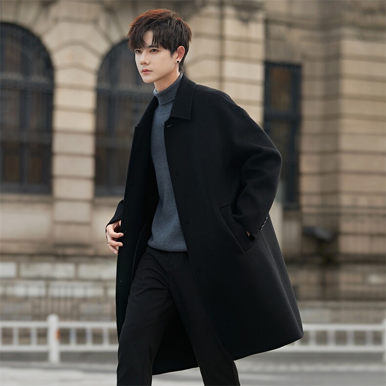 羊毛双面呢羊毛简约大衣秋冬中长款毛呢大衣风衣C717-P445，男装风衣，电商A355（原A415）