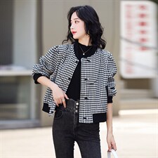 秋季新款千鸟格短外套女2022年春秋时尚修身小个子高端夹克现货！，女装短外套，一安秀