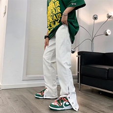 高街ins潮牌排扣男开叉直筒裤复古夏季宽松拖地长裤K3601-P38，男装休闲裤，星座512-2