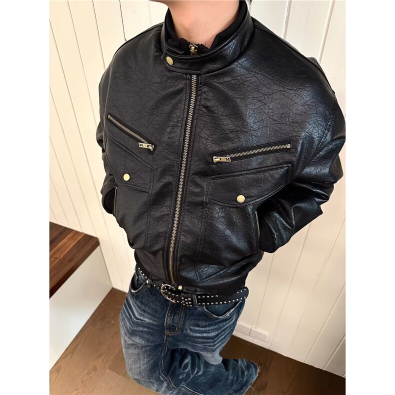 美式复古PU皮衣棉服夹克男女秋冬机车服外套JK0761-P90,男装夹克,星座308B-2