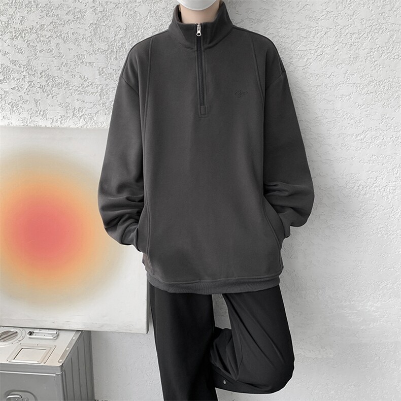 8XL-M重磅软糯美式半拉链立领卫衣男秋宽松大码复古POLO衫WY32P58,男装Polo衫,电商D206-1