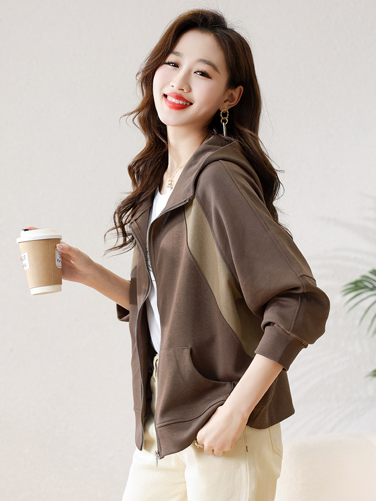 连帽卫衣女2025年新款春季小个子春秋款拉链休闲妈妈开衫外套上衣,女装短外套,芙芮